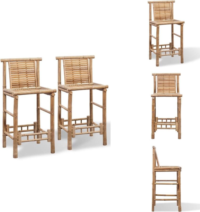 VidaXL Barkruk Barkrukken Aanrecht Stoelen Keukenstoelen Barkrukken 2 st bamboe - Foto 2