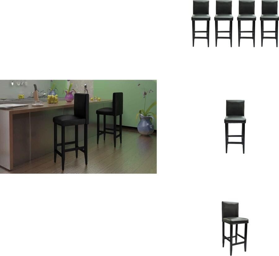 VidaXL Barkruk Barkrukken Aanrecht Stoelen Keukenstoelen Barkrukken 4 st kunstleer zwart