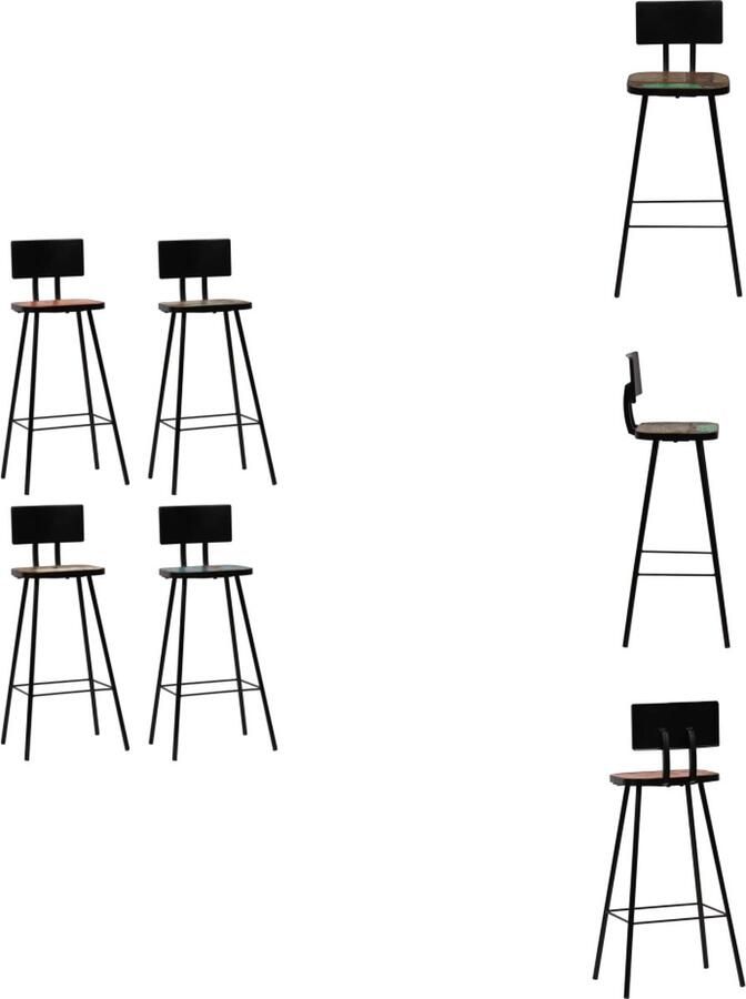 VidaXL Barkruk Barkrukken Aanrecht Stoelen Keukenstoelen Barkrukken 4 st massief gerecycled hout