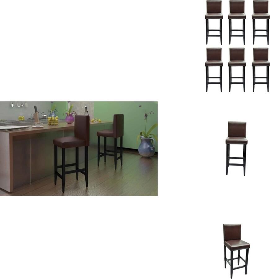 VidaXL Barkruk Barkrukken Aanrecht Stoelen Keukenstoelen Barkrukken 6 st kunstleer donkerbruin - Foto 2