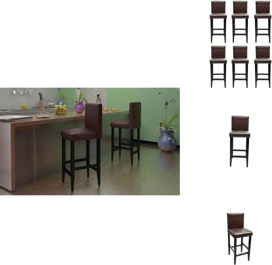 VidaXL Barkruk Barkrukken Aanrecht Stoelen Keukenstoelen Barkrukken 6 st kunstleer donkerbruin