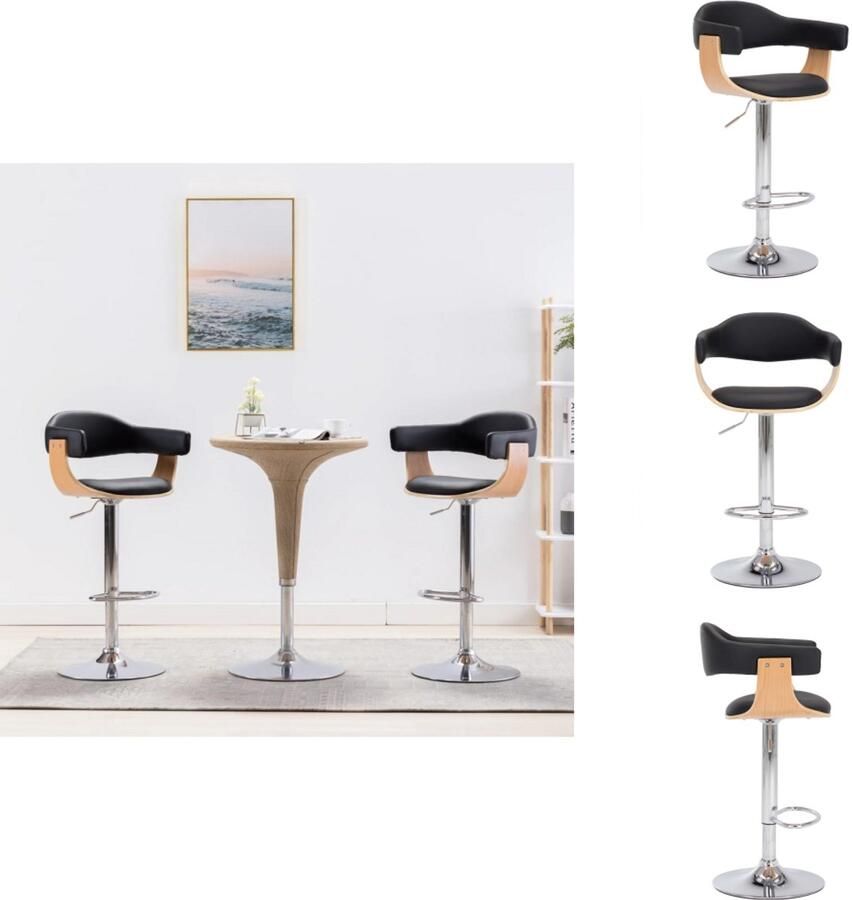 VidaXL Barkruk Barkrukken Bar Kruk Bar Krukken Barkrukken 2 st gebogen hout en kunstleer zwart