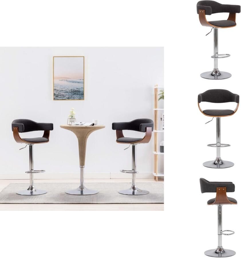 VidaXL Barkrukken Houten Frame Grijs Donkerbruin 53x48x(88-109) cm Hoge Stevigheid Barkruk