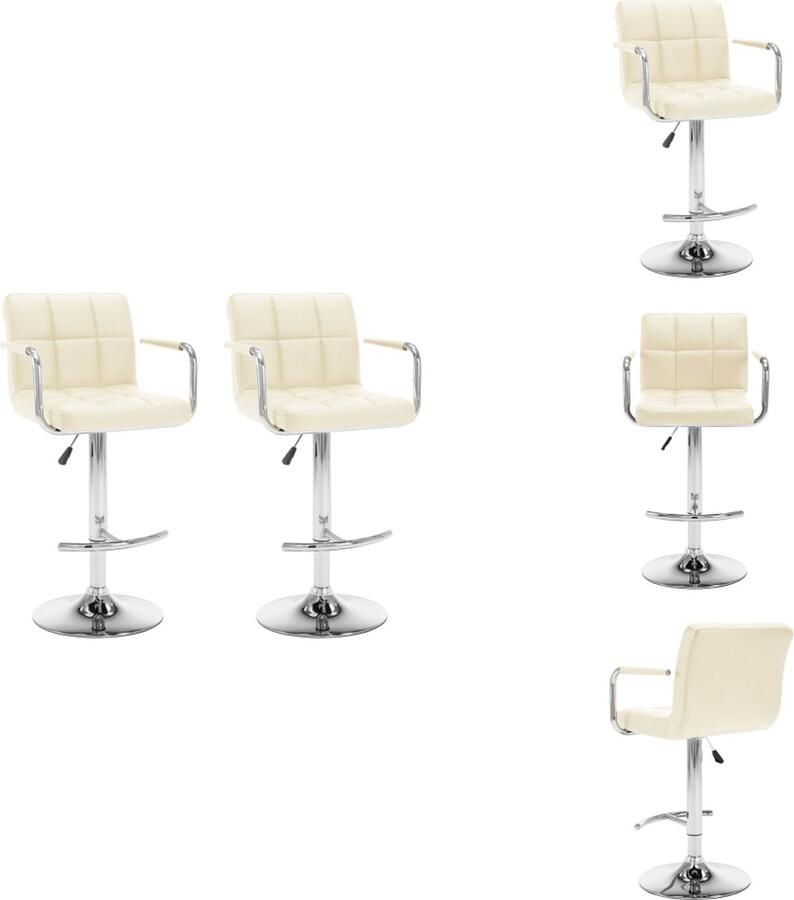 VidaXL Barkruk Elegante en moderne set Hoogwaardig kunstleer Verchroom stalen frame Verstelbare zithoogte Voetensteun en armleuningen Crème 46 x 49 x (93-113) cm Draagvermogen 110 kg Barkruk