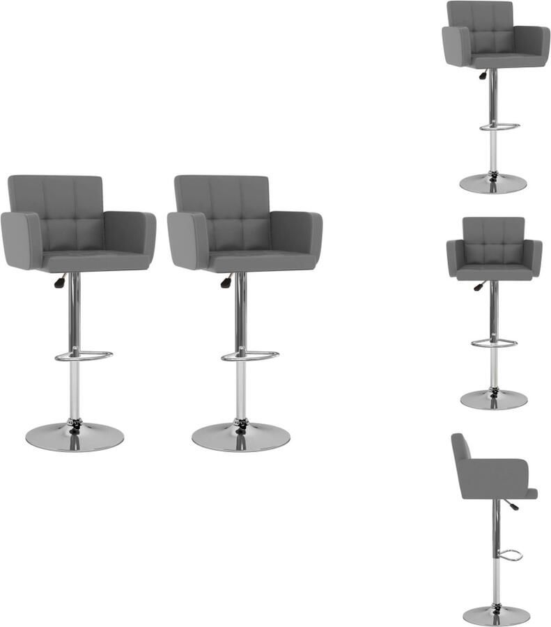 VidaXL Barkrukken Moderne set Kunstleer Grijs 50x46x(93-115) cm Stalen frame Draagvermogen- 110 kg Barkruk - Foto 3