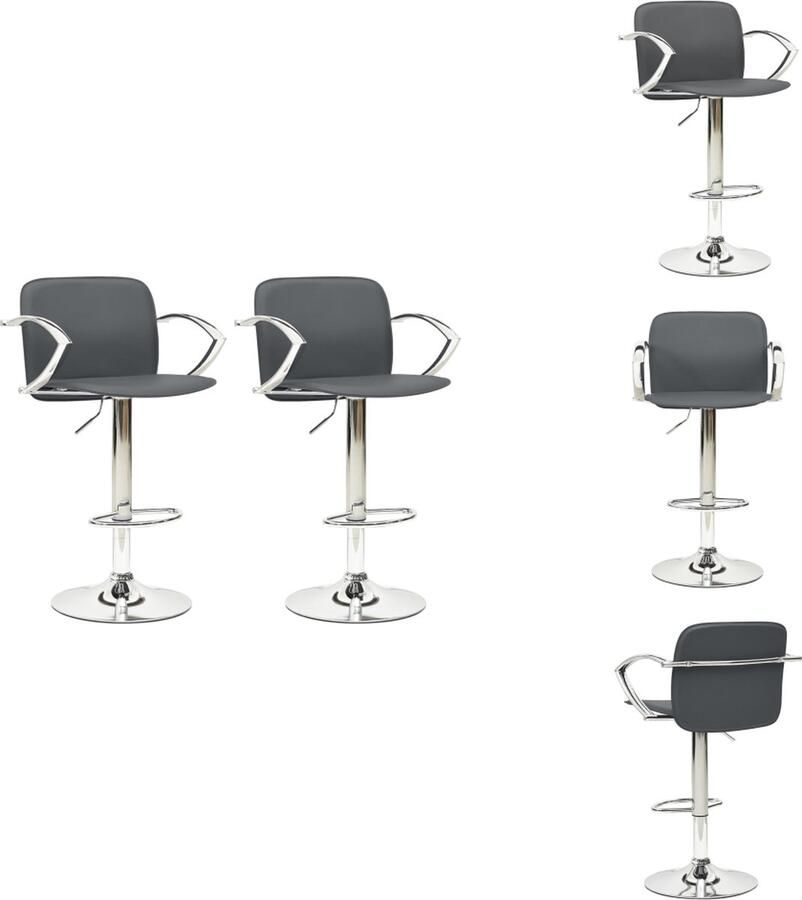VidaXL Barkrukkenset grijs kunstleer 55 x 46 x (87.5 107.5)cm verstelbaar 2x voetenbank 110kg Barkruk