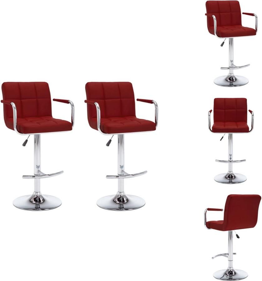 VidaXL Barkruk Barkrukken Bar Kruk Bar Krukken Barkrukken 2 st kunstleer wijnrood - Foto 2