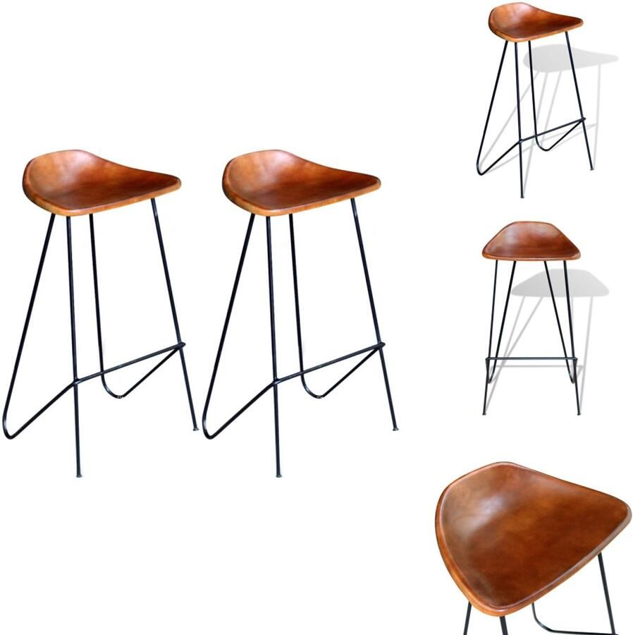 VidaXL Barkruk Barkrukken Bar Kruk Bar Krukken Barstoelen 2 st echt leer zwart en bruin