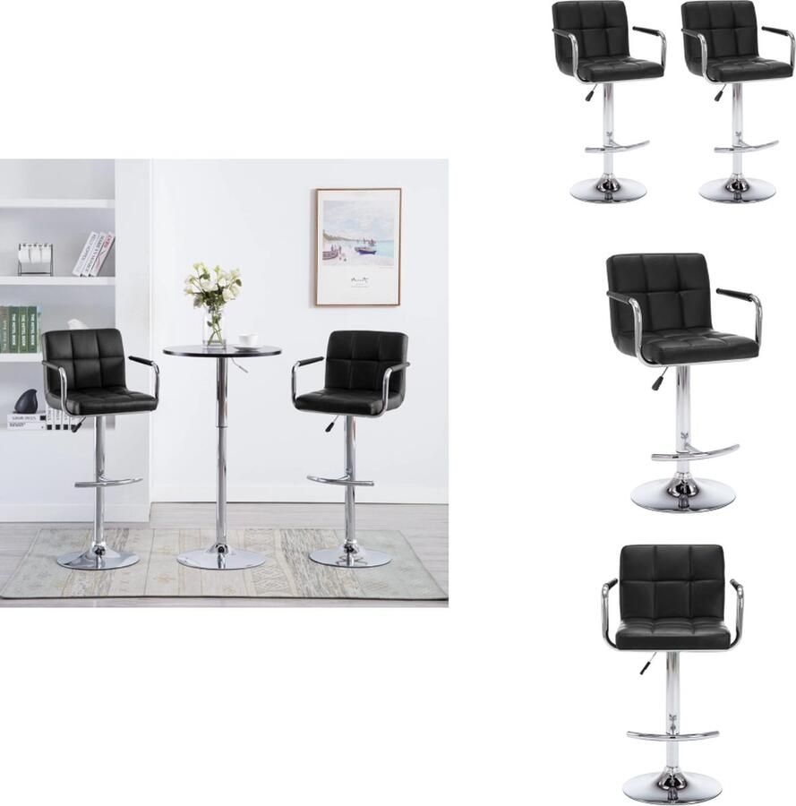 VidaXL Barkruk Zwart Kunstleer en staal 40x47x(90-111) cm Gasveermechanisme Zonder armleuningen Montage vereist 2 stuks Barkruk