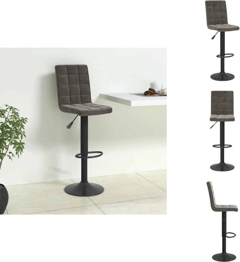 VidaXL Barkruk Velvet Donkergrijs 46 x 44 x (82 103) cm In hoogte verstelbaar Barkruk - Foto 6