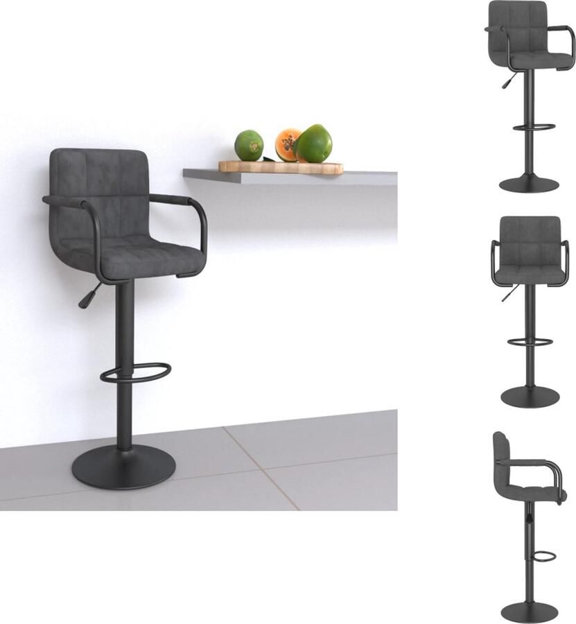 VidaXL Barkruk Velvet Donkergrijs 46 x 44 x (82 103) cm In hoogte verstelbaar Barkruk - Foto 4