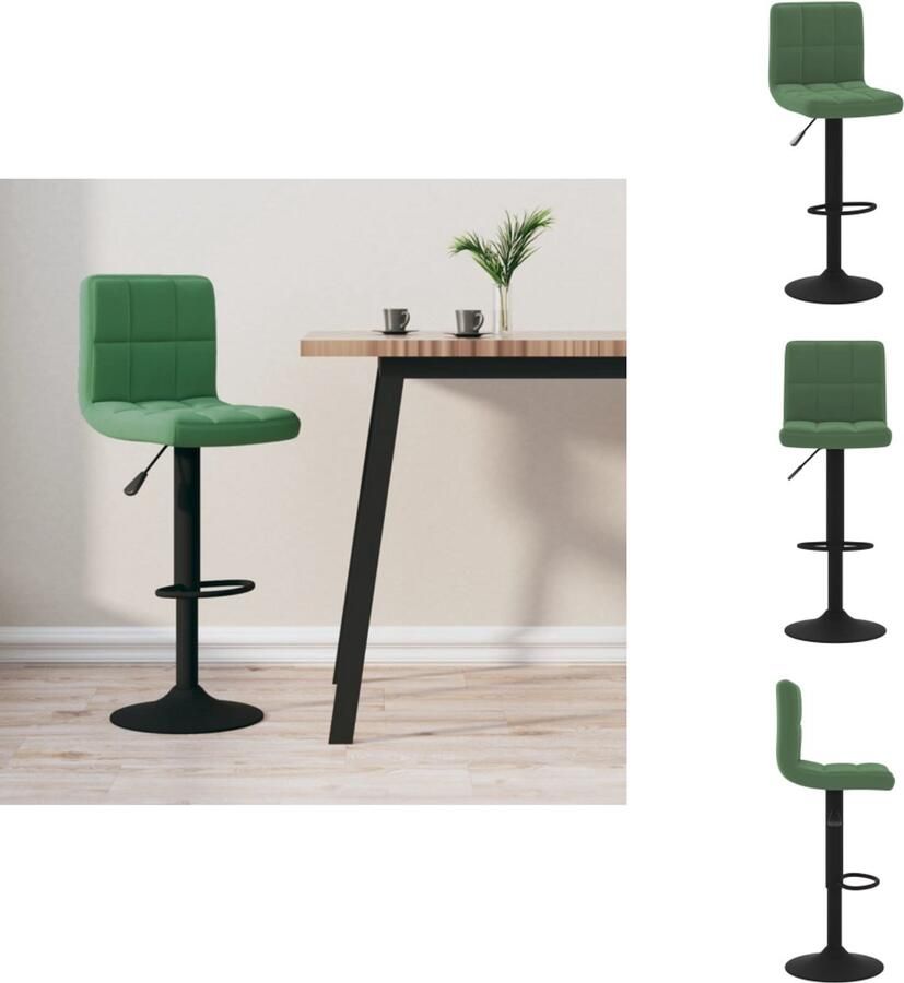 VidaXL Barkruk Donkergroen Fluweel 46x44x(82-103)cm Draaibaar Verstelbaar Voetensteun Montage Vereist Barkruk - Foto 3