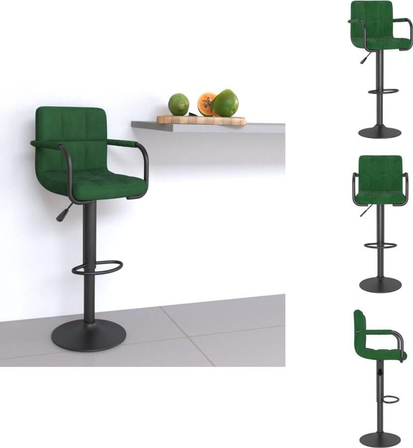 VidaXL Barkruk Donkergroen Fluweel 46x44x(82-103)cm Draaibaar Verstelbaar Voetensteun Montage Vereist Barkruk