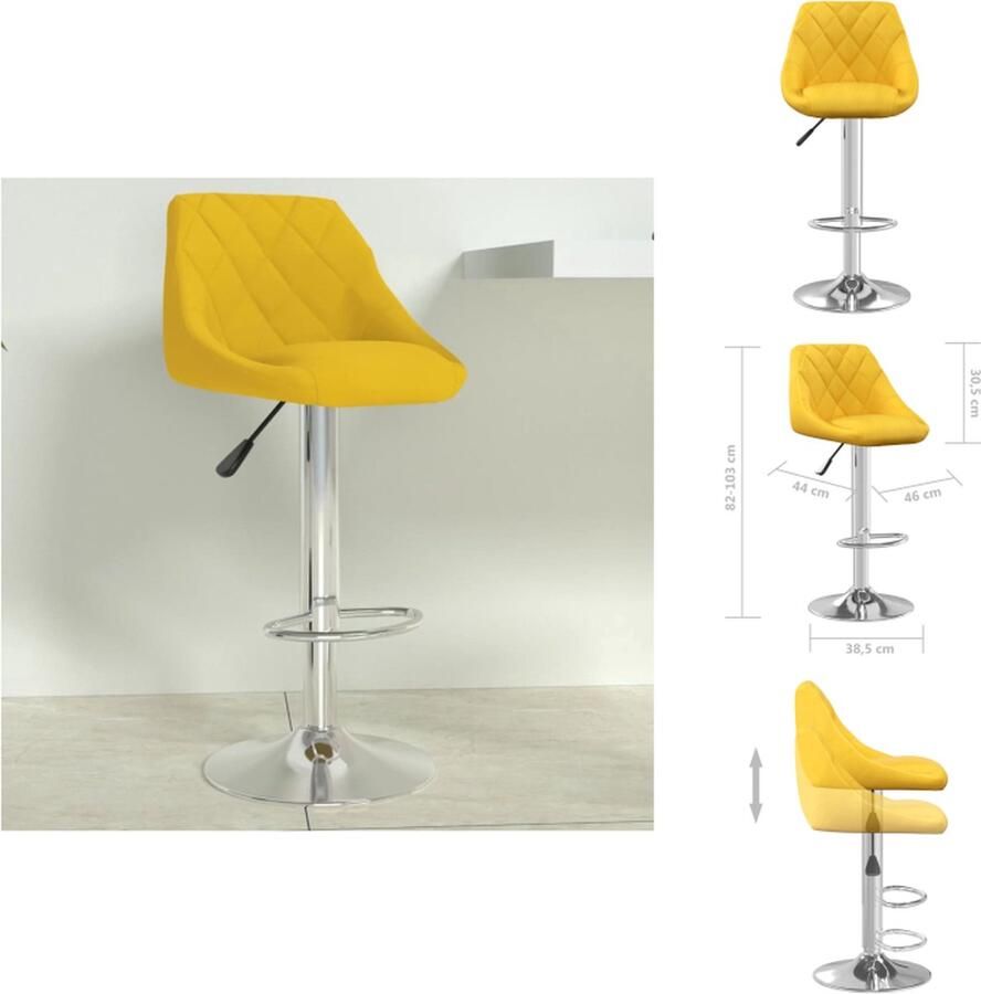 VidaXL Barkruk Fluweel Mosterdgeel Gepoedercoat Staal Verstelbaar 48 x 47 x (90-111) cm Barkruk - Foto 2