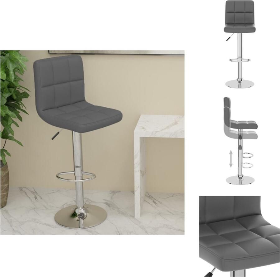 The Living Store Barkruk Grijs Kunstleer Verchroomd Staal 40x47x(90-111)cm Draaibaar Gasveer Voetensteun Barstoelen Barkruk Eetkamer Stoel Kunstleder Bank Grijze Stoel