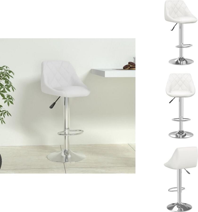 VidaXL Barkruk Wit Verchroomd staal en kunstleer 48 x 47 x (71 85.5) cm 360 graden draaibaar Barkruk - Foto 3