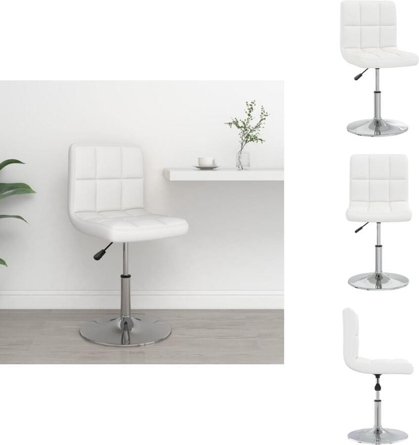 VidaXL Barkruk Wit Verchroomd staal en kunstleer 48 x 47 x (71 85.5) cm 360 graden draaibaar Barkruk - Foto 2