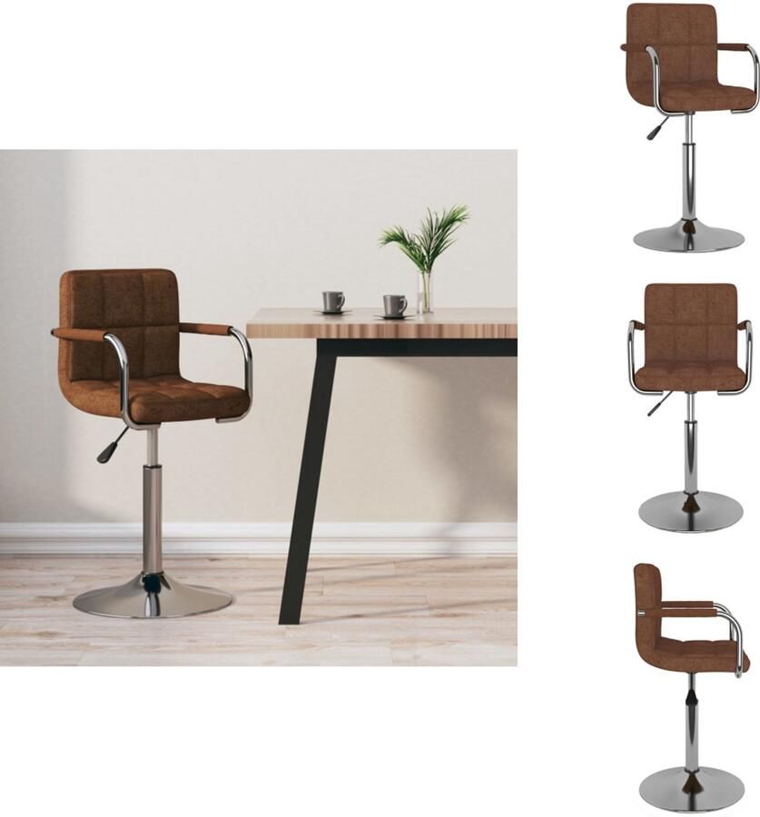 VidaXL Barkruk Bruine Stoffen Bekleding Verchroomd Stalen Basis 40x47x(90-111) cm Draaibaar Gasveermechanisme Barkruk