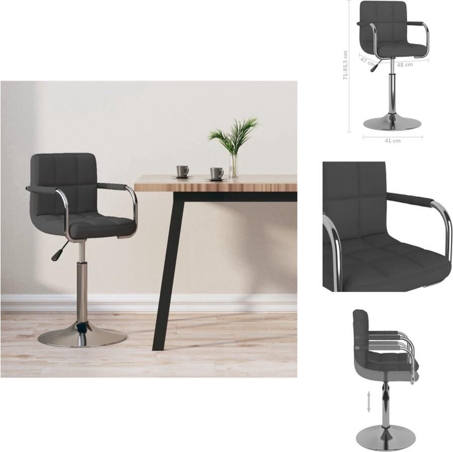 VidaXL Barkruk Donkergrijs Verchroomd Staal en Stof 360 Draaibaar Met Armleuningen Hoogte Verstelbaar 48x47x(71-85.5)cm Barkruk