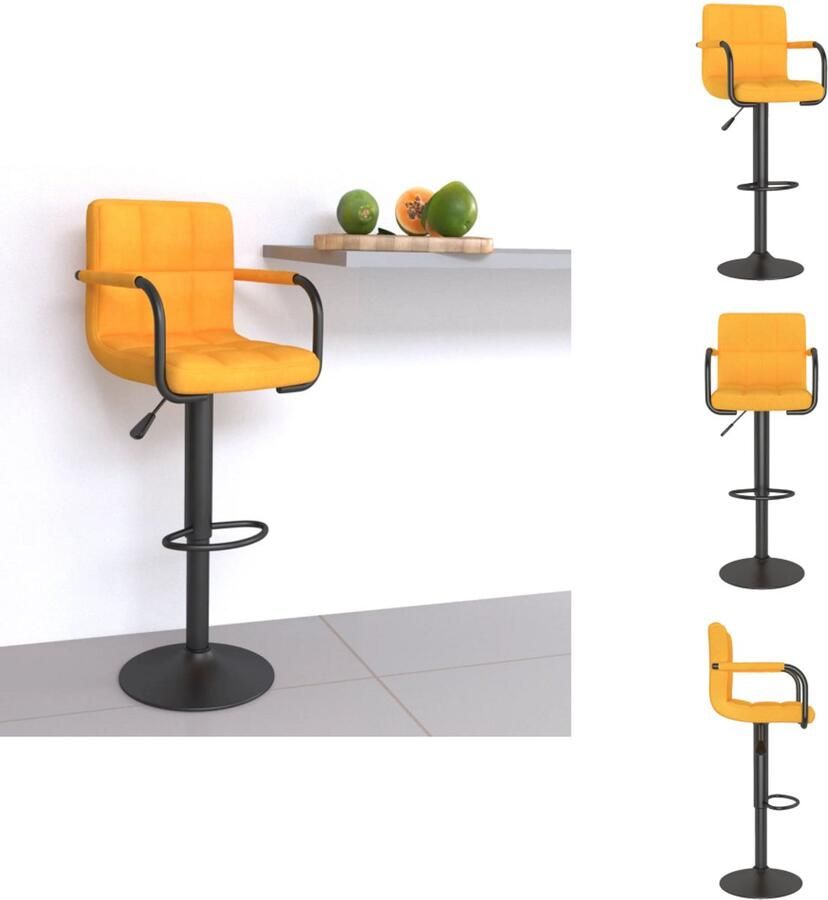VidaXL Barstoel Stof Verchroomd Staal 40 x 47 x (90-111) cm Mosterdgeel Barkruk - Foto 2