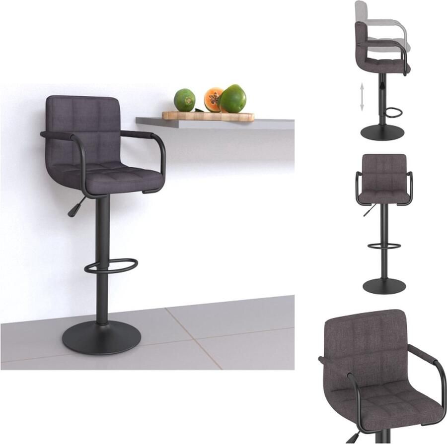 VidaXL Barkruk Stof 48x47x(90-111) cm Taupe Zwart Gepoedercoat Staal Verstelbaar 360 Graden Draaibaar Barkruk