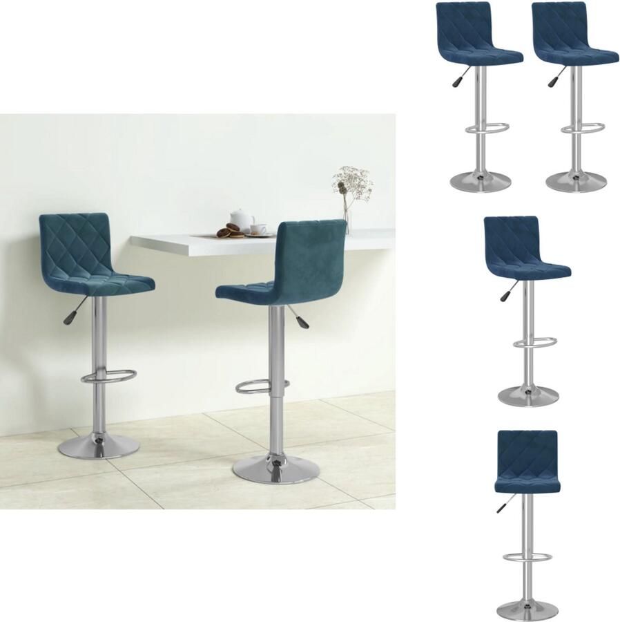 VidaXL Barkruk fluweel blauw 40 x 47 x (90 111) cm 360 draaibaar gasveer voetensteun verstelbaar set van 2 Barkruk