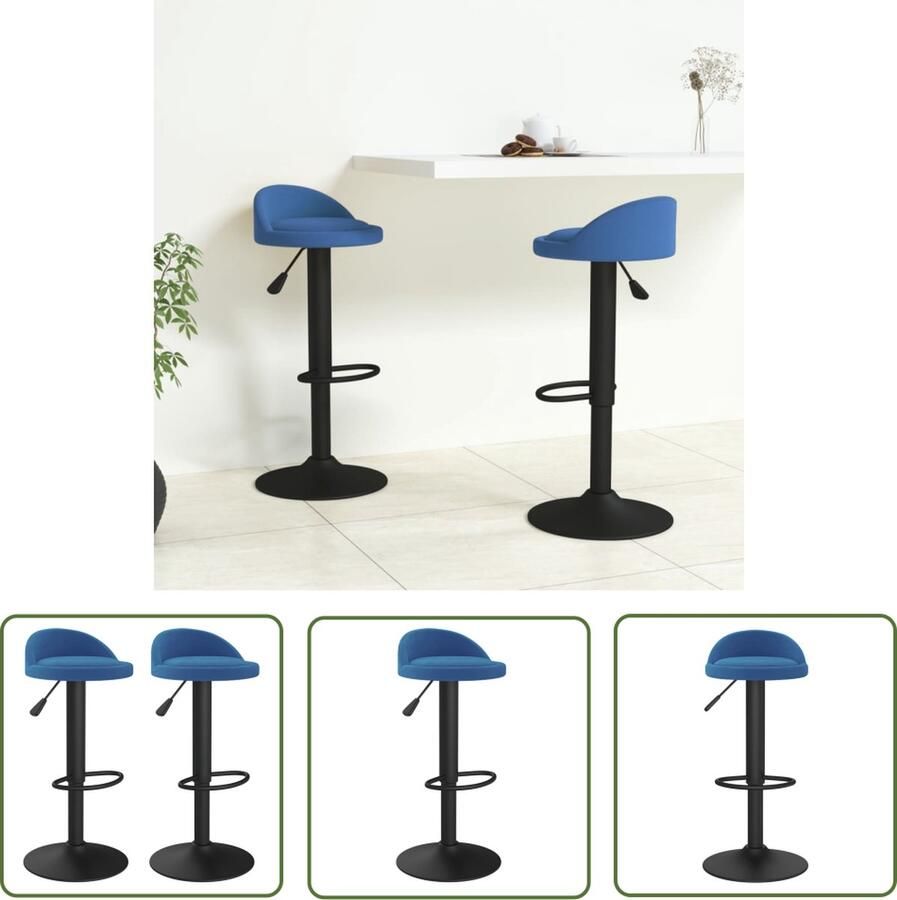 The Living Store Barkruk 36x38x(72-94) cm Fluweel zwart staal Barstoel Barkruk Stoel Lounge Stoel Eetkamerstoel - Foto 2