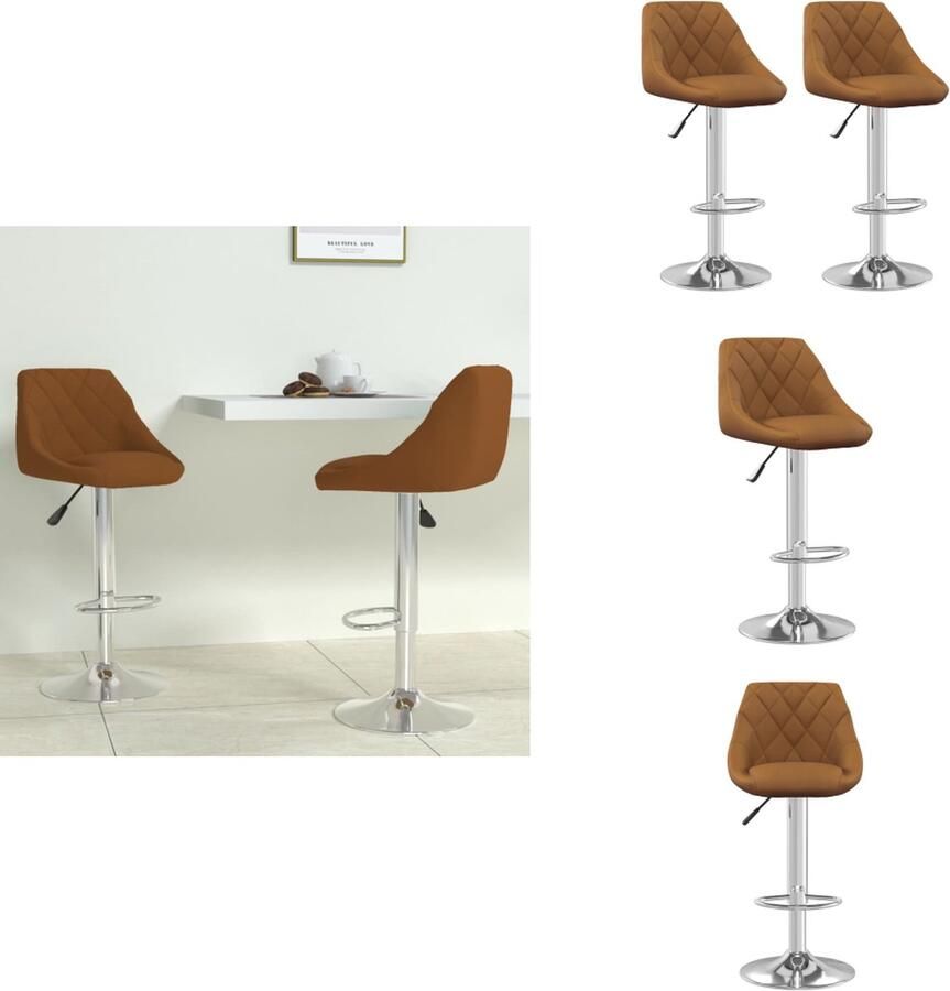 VidaXL Barkrukken Fluweel Bruin 46 x 44 x (82 103) cm Gasveer 360 graden draaibaar Voetensteun Montage vereist Set van 2 Barkruk - Foto 4