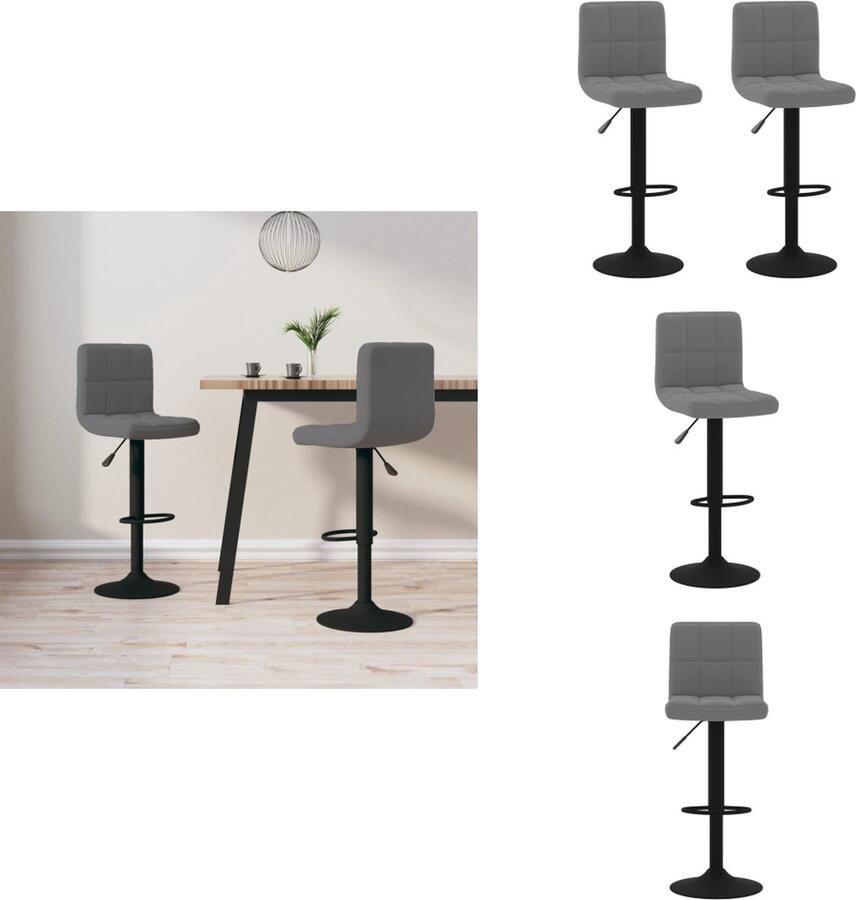 VidaXL Barkrukken Donkergrijs fluweel Verchroomd staal 40 x 43 x (90 111) cm 360 graden draaibaar Gasveermechanisme Inclusief 2 stuks Barkruk - Foto 7