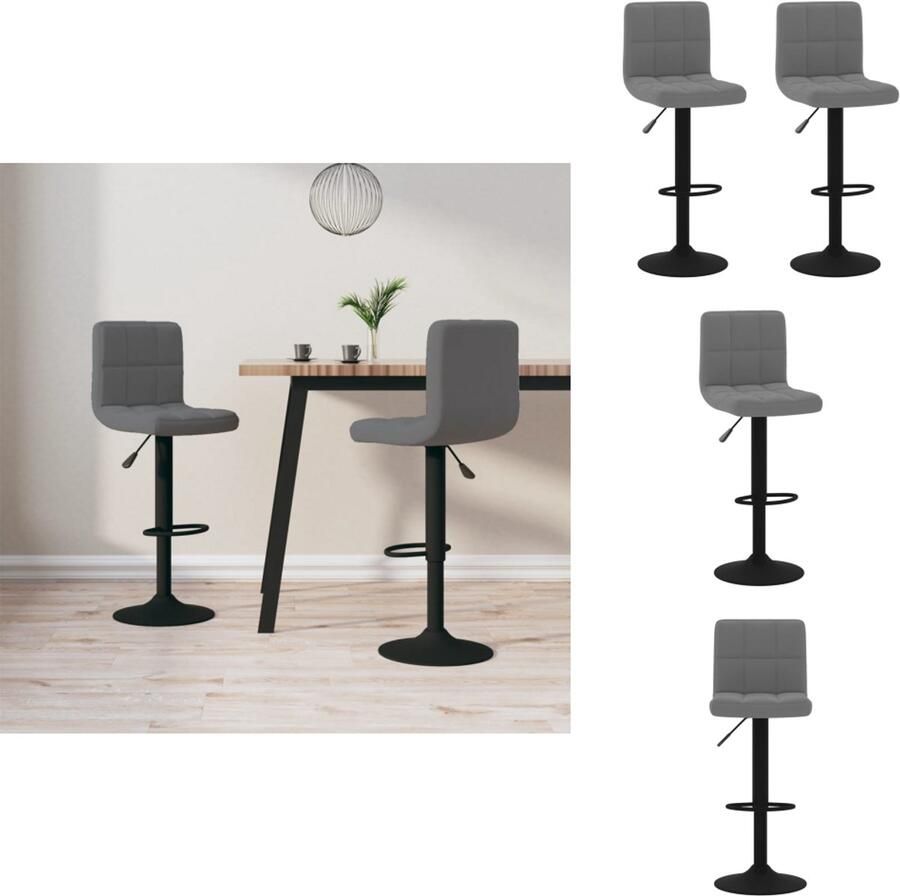 VidaXL Barkrukken Donkergrijs fluweel Verchroomd staal 40 x 43 x (90 111) cm 360 graden draaibaar Gasveermechanisme Inclusief 2 stuks Barkruk