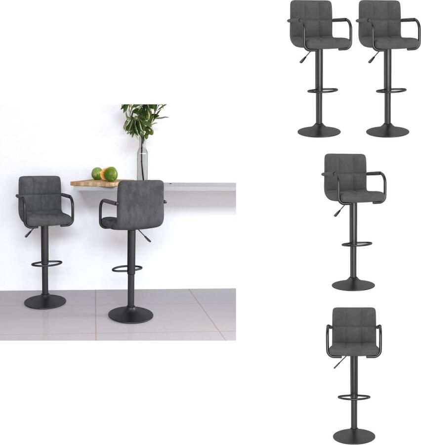 VidaXL Barkrukken Donkergrijs fluweel Verchroomd staal 40 x 43 x (90 111) cm 360 graden draaibaar Gasveermechanisme Inclusief 2 stuks Barkruk - Foto 8