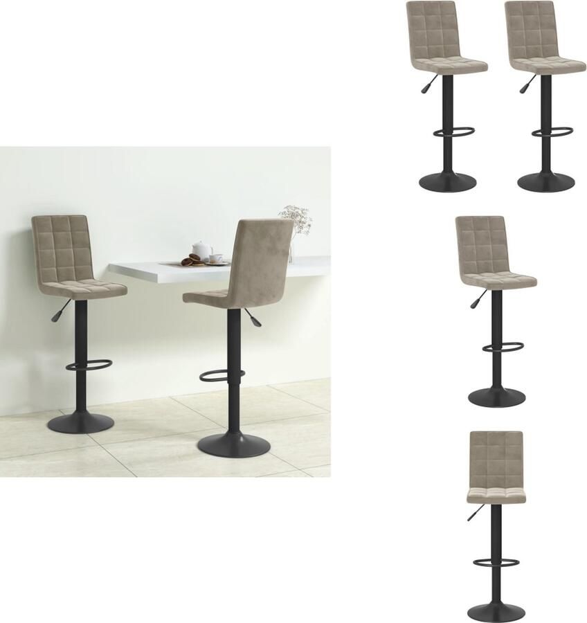 VidaXL Barkrukken naam Barmeubilair 40 x 52 x (102.5 124.5) cm Zwart gepoedercoat frame Lichtgrijs Barkruk