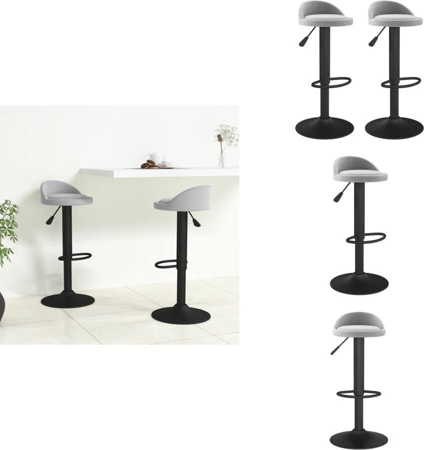 VidaXL Barkrukken Velvet Lichtgrijs 36 x 38 x (72-94) cm Draaibaar Verstelbaar Stalen Basis Barkruk - Foto 4