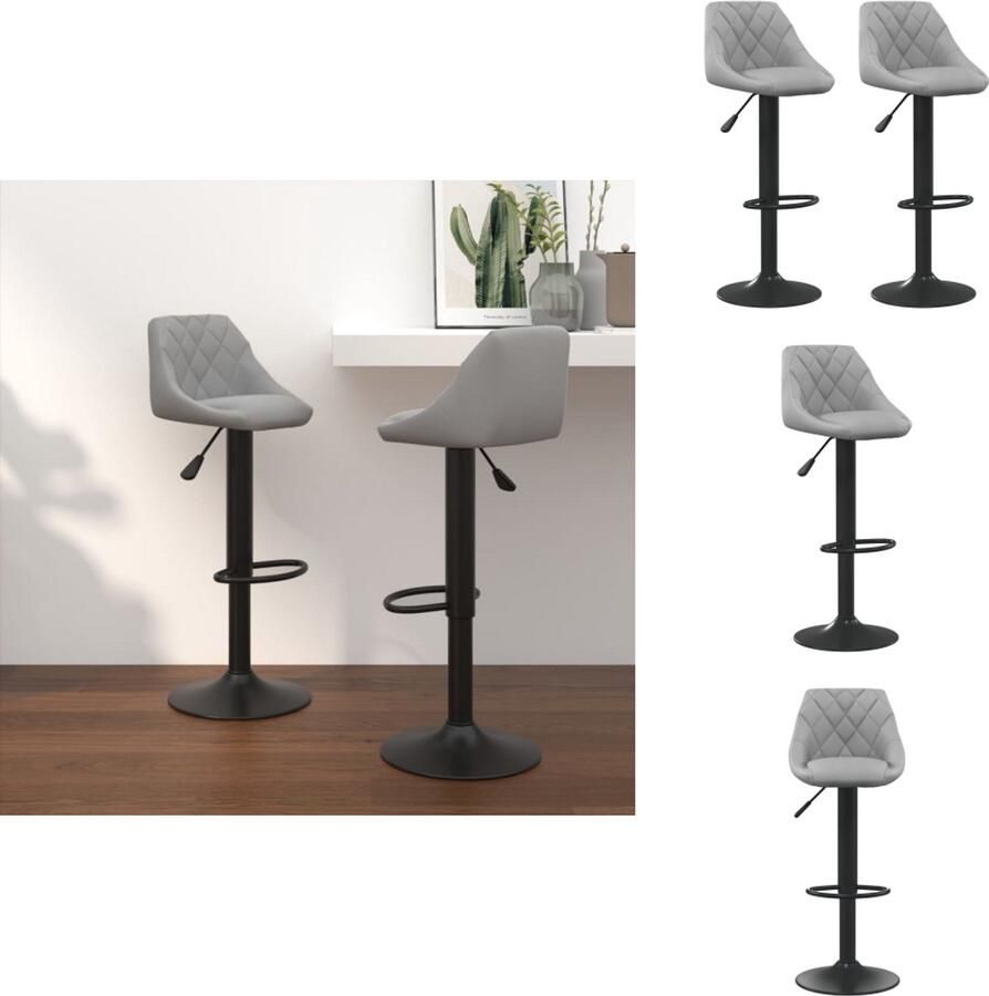 VidaXL Barkrukken Velvet Lichtgrijs 36 x 38 x (72-94) cm Draaibaar Verstelbaar Stalen Basis Barkruk