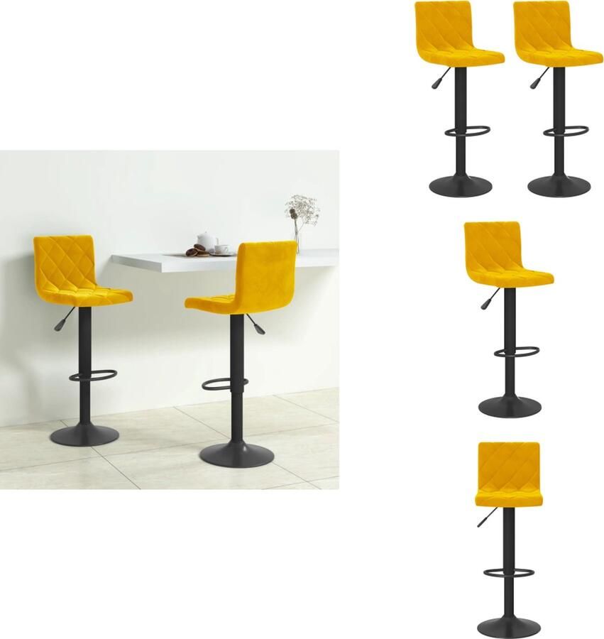 The Living Store Barkrukken 2 st fluweel mosterdgeel Barstoel Barkruk Eetkamerstoel Keukenstoel Fluweel Stoel - Foto 2