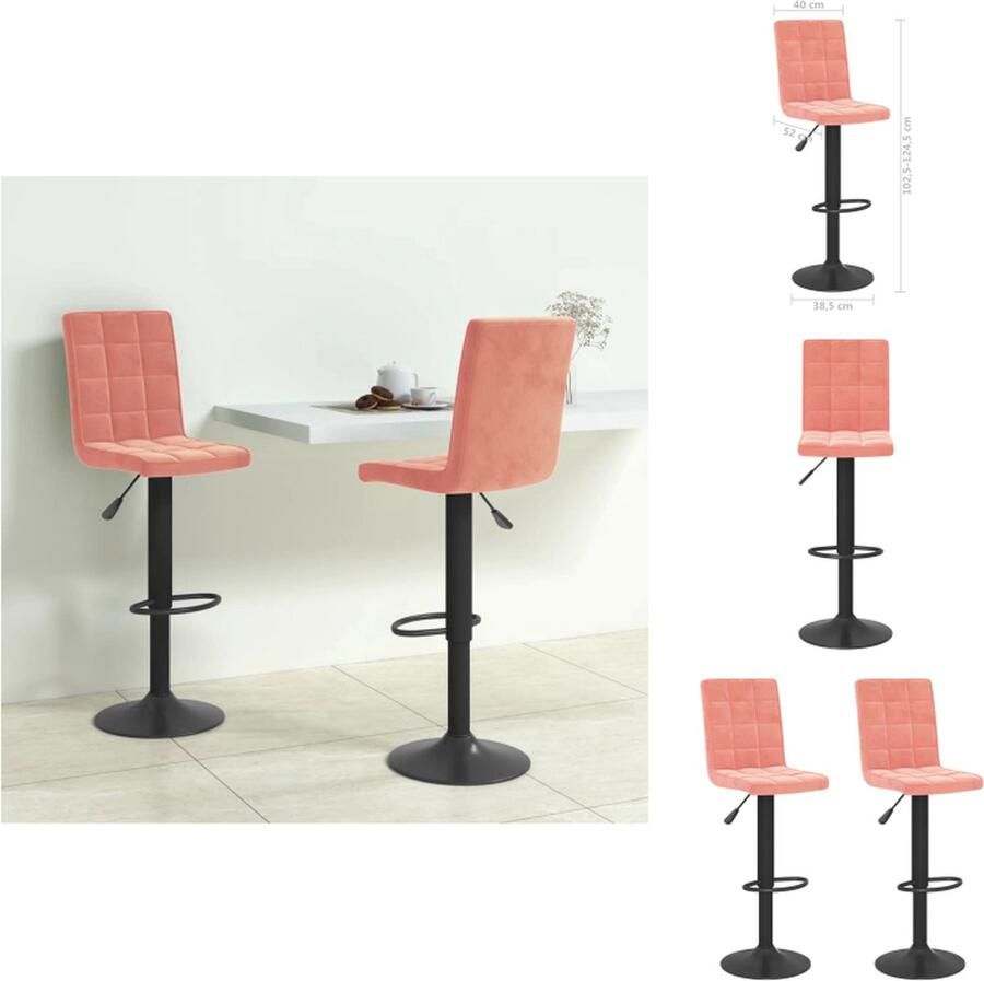 The Living Store Barkrukken Roze Fluweel 36 x 38 x (72-94) cm Draaibaar met Gasveermechanisme Barstoel Barkruk Stoel Lounge Stoel Fluweel Stoel