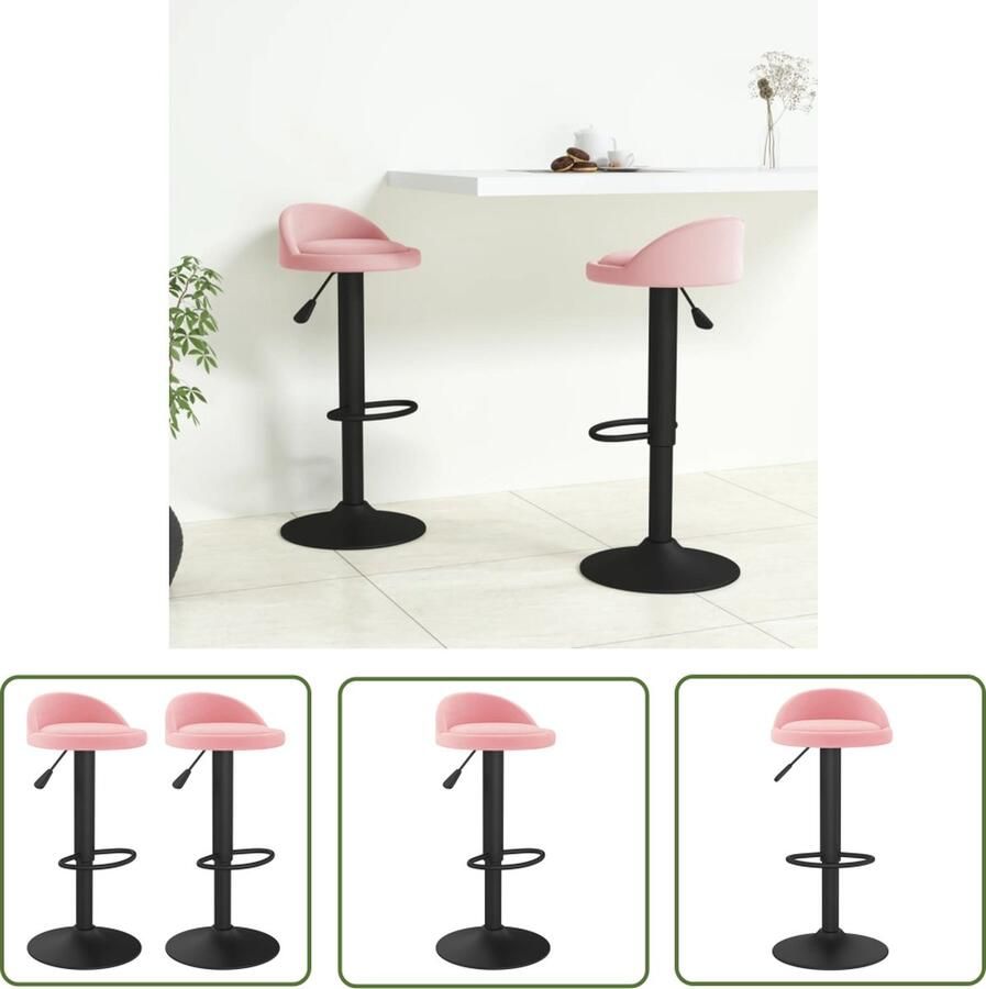 The Living Store Barkrukken Roze Fluweel 36 x 38 x (72-94) cm Draaibaar met Gasveermechanisme Barstoel Barkruk Stoel Lounge Stoel Fluweel Stoel - Foto 5