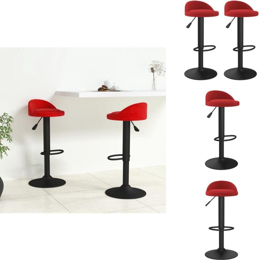 VidaXL Barkruk Fluweel Wijnrood 40x47x(90-111) cm draaibaar gasveermechanisme Barkruk - Foto 2