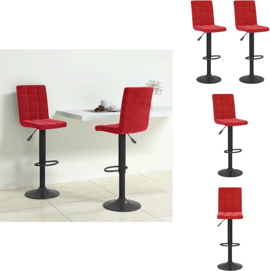 VidaXL Barkruk Fluweel Wijnrood 40x47x(90-111) cm draaibaar gasveermechanisme Barkruk