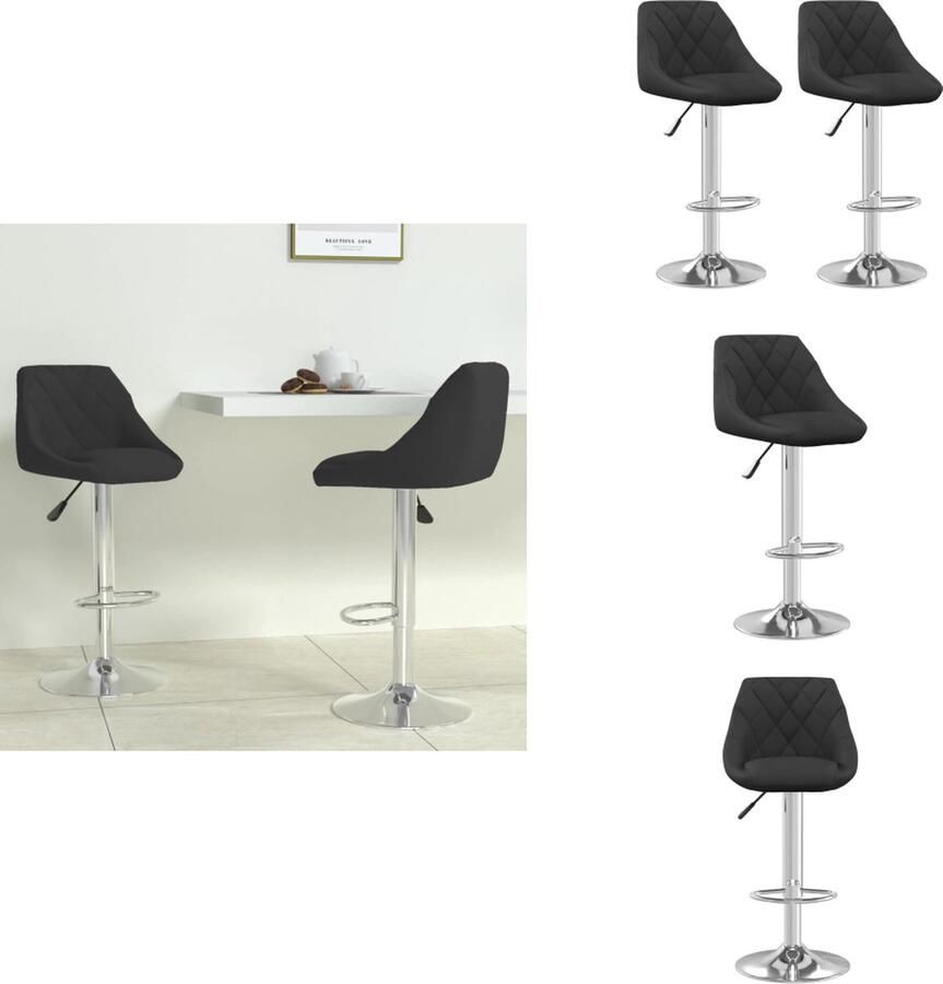 VidaXL Barkrukken Fluweel Verchroomd staal Zwart 46 x 44 x (82 103) cm Draaibaar Gasveermecanisme Met voetensteun Montage vereist 2 stuks Barkruk