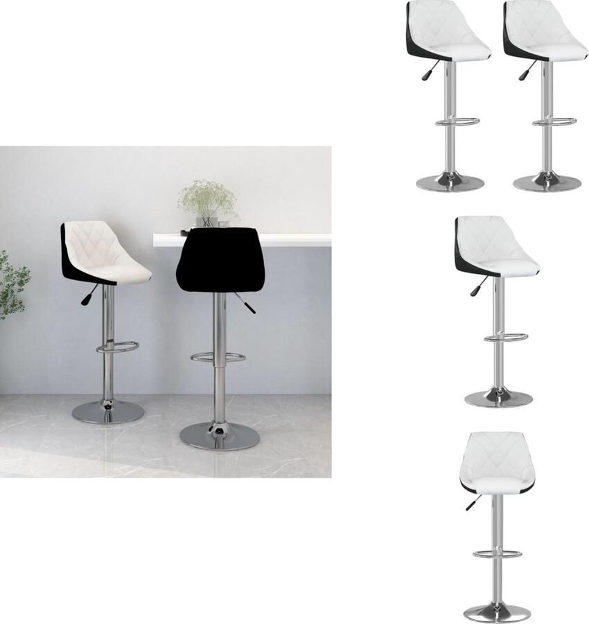 VidaXL Barkruk Kunstleer Verchroomd staal Hoogte verstelbaar 46x44x(82-103) cm Wit Zwart Barkruk