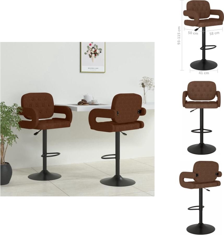 VidaXL Barkrukken Bruin Stof en Gepoedercoat Staal 58x50cm Draaibaar Gasveermechanisme Barkruk