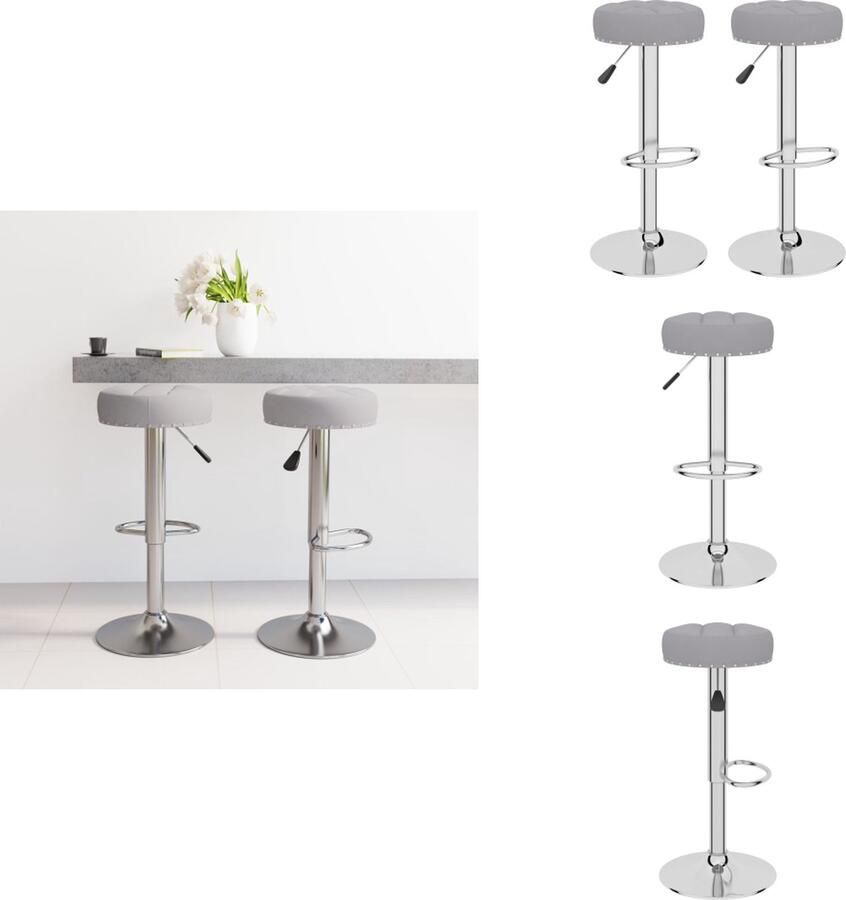 VidaXL Barkrukken Geniet Meubelen Afmeting- 38.5 x 38.5 x (63 83) cm Ken- 360 graden draaibaar Kleur- grijs Materiaal- stof multiplex en verchroomd staal Barkruk