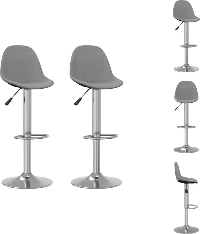 VidaXL Barkrukken Geniet Meubelen Afmeting- 38.5 x 38.5 x (63 83) cm Ken- 360 graden draaibaar Kleur- grijs Materiaal- stof multiplex en verchroomd staal Barkruk - Foto 2