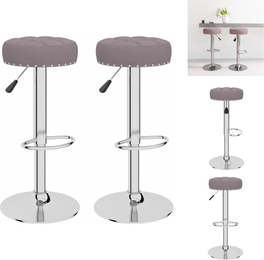 VidaXL Barkrukken Geniet Barstoelen Afmetingen- 38.5 x 38.5 x (63 83) cm Kleur- taupe Materiaal- stof multiplex en verchroomd staal Gasveermechanisme Barkruk - Foto 4