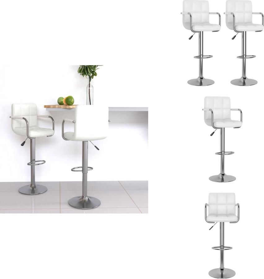 VidaXL Barkruk Wit Verchroomd staal en kunstleer 48 x 47 x (90 111) cm 360 graden draaibaar Barkruk