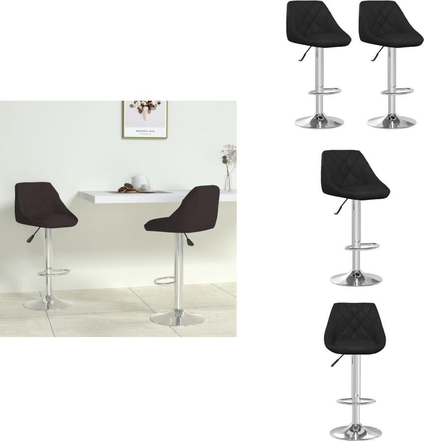 VidaXL Barkruk Modern Zwart Kunstleer 44x46x(82-103) cm Verchroomd staal Set van 2 Barkruk