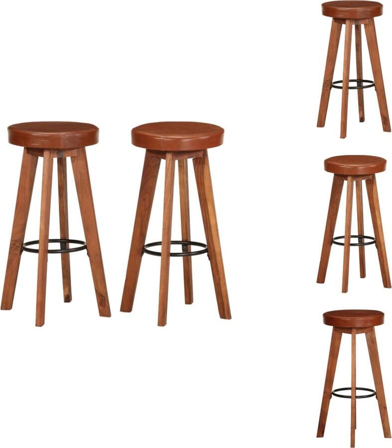 VidaXL Barkrukken Massief Acaciahout Leren bekleding Set van 2 45 x 45 x 76 cm Barkruk