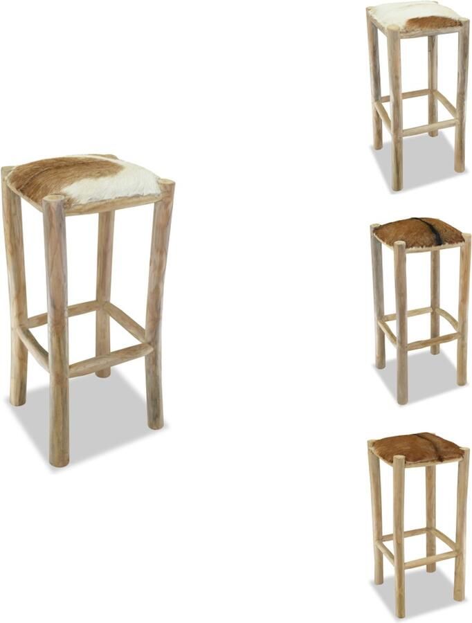 VidaXL Barkruk Barkrukken Barstoel Barstoelen Barkruk echt leer en massief teakhout