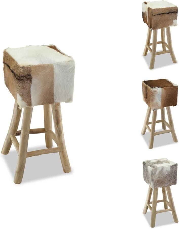 VidaXL Barkruk Barkrukken Barstoel Barstoelen Barkruk echt leer en massief teakhout